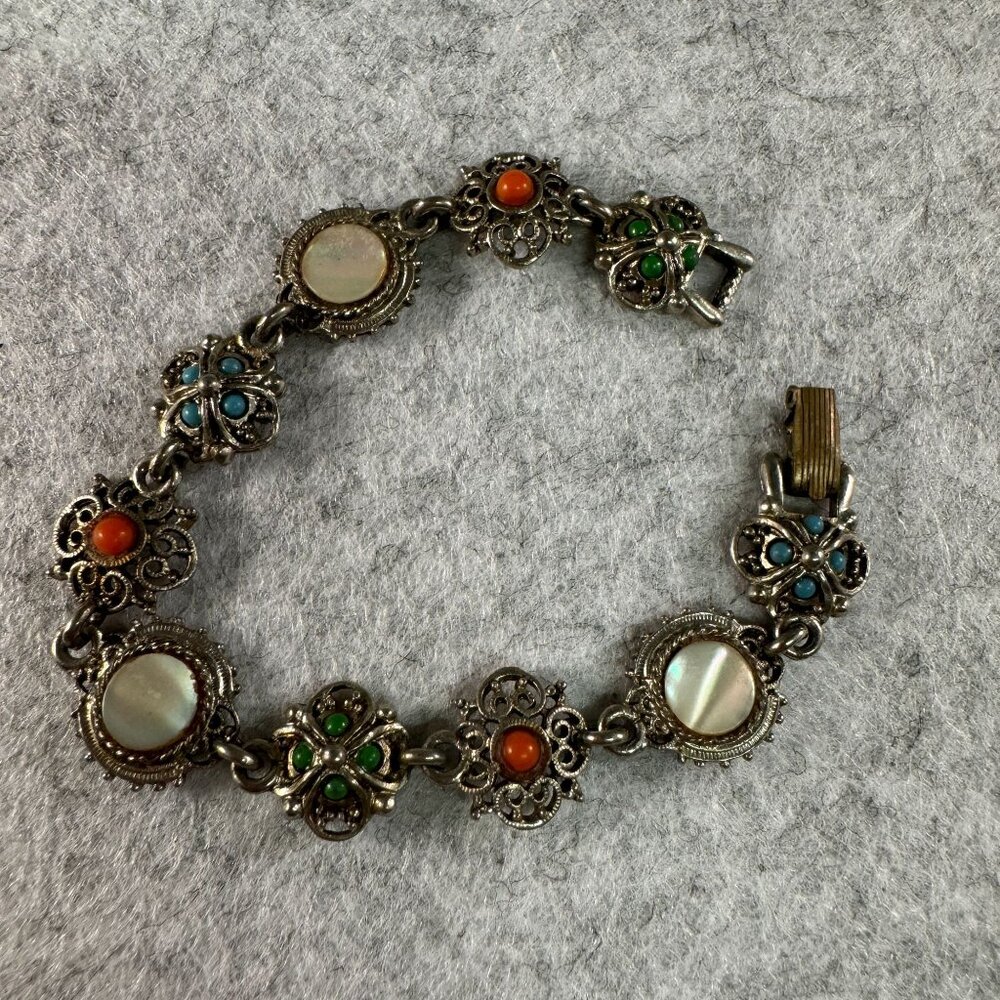 Vintage Mod- Art Multi-Stone Filigree Bracelet